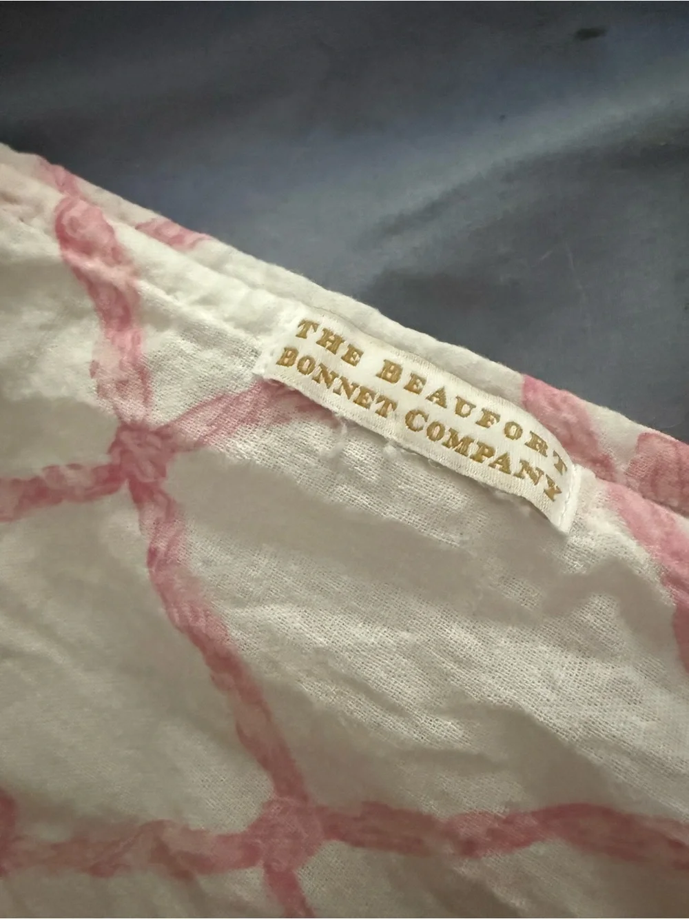 The Beaufort Bonnet Company White Pillow Sham with Pink Lattice